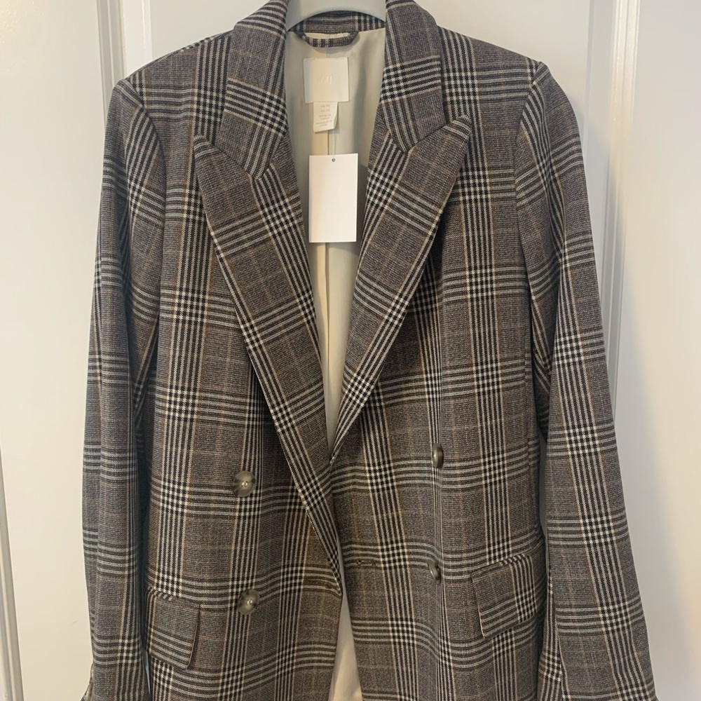 Double breasted brown plaid blazer